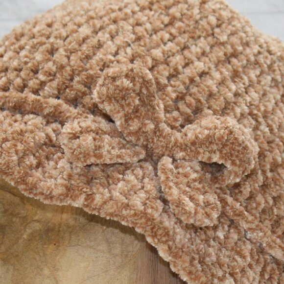 HAND CRAFTED Hat Crochet Bucket Chenille Floppy Winter Wide Brim Tan Marled - Picture 5 of 11